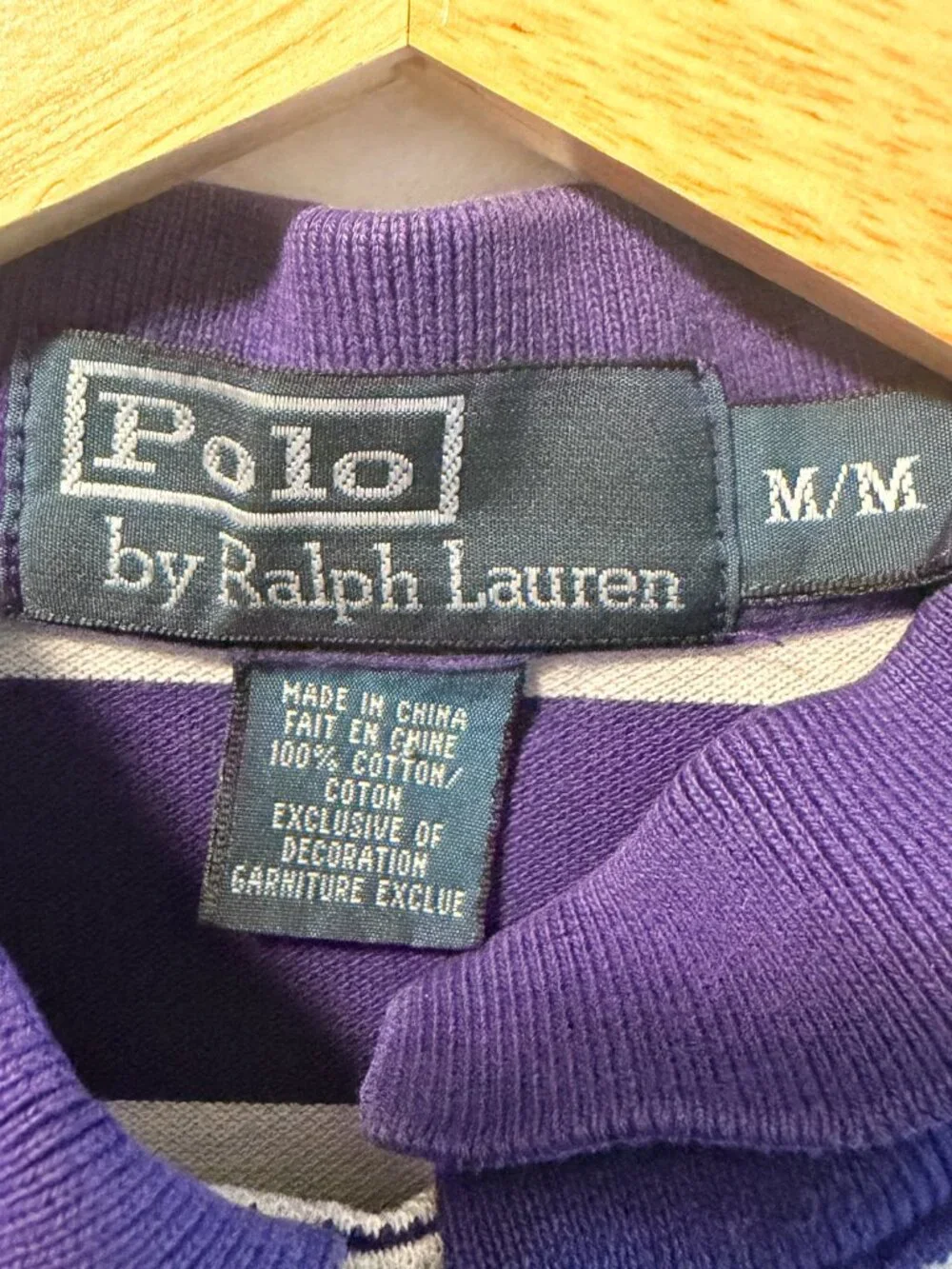 Polo by Ralph Lauren Short Sleeve Polo Shirt Purple White Striped Pocket Mens M